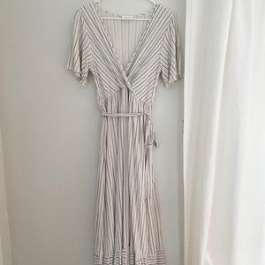 White/Blue striped Maxi short sleeved dress